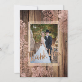 Rustic Wood Rose Lace Wedding Foto Vielen Dank Dankeskarte