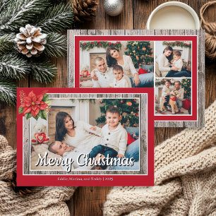 Rustic Wood Rot Familie 4 Foto Frohe Weihnachten
