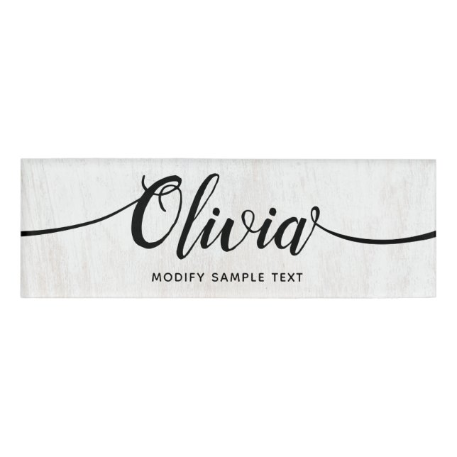 Rustic Wood Script Calligraphy Mitarbeiter Name Ta Namenschild (Vorderseite)