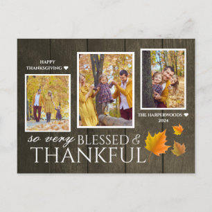 Rustic Wood Script Erntedank Familie 3 Foto Feiertagspostkarte