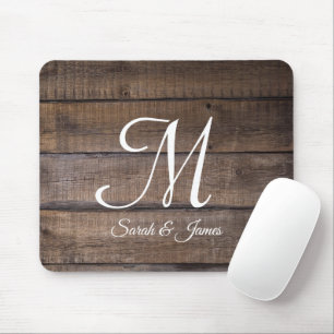 Rustic Wood Script Monogram Name Mousepad
