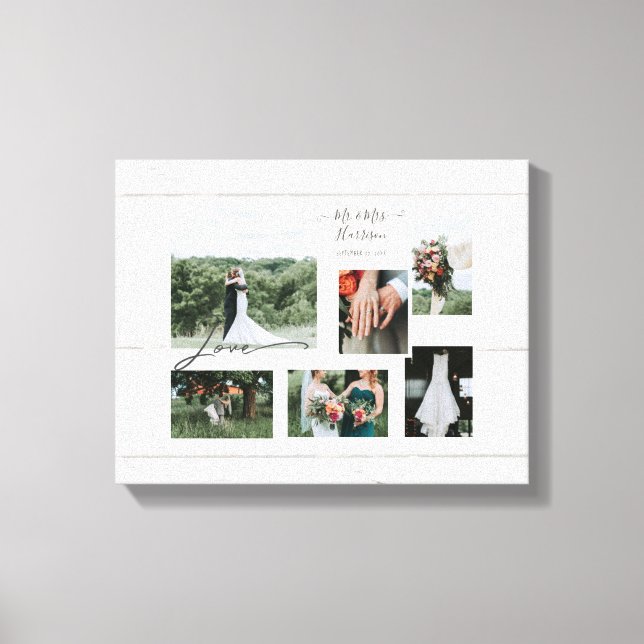 Rustic Wood Script Wedding Collage 6 Fotos Leinwanddruck (Vorderseite)