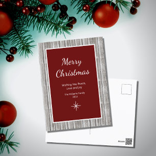 Rustic Wood Simple Red Christmas Feiertagspostkarte