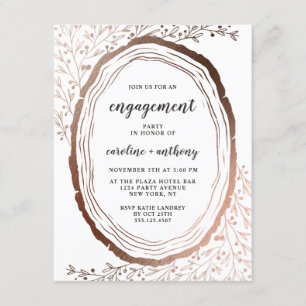 Rustic Wood Slice Kupfer Foil Party Einladung