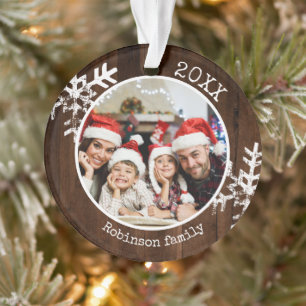 Rustic Wood Snowflake Foto Weihnachten Ornament