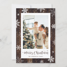 Rustic Wood Snowflake Foto Weihnachtskarten Feiertagskarte