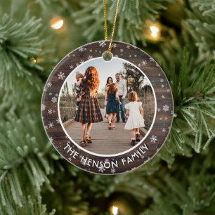 Rustic Wood Snowflake Weihnachten Familie Foto Keramik Ornament