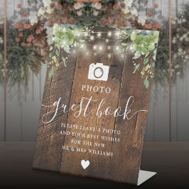 Rustic Wood String Light Greenerity Foto Gästebuch Sockelschild