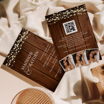 Rustic Wood String lights 3 Fotos QR Code Wedding