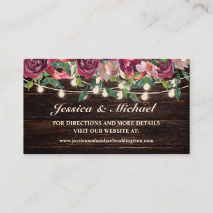 Rustic Wood String Lights Burgundy Wedding Website Visitenkarte