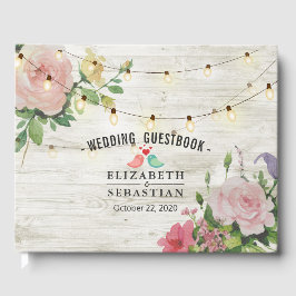 Rustic Wood String Lights Floral Wedbook Gästebuch