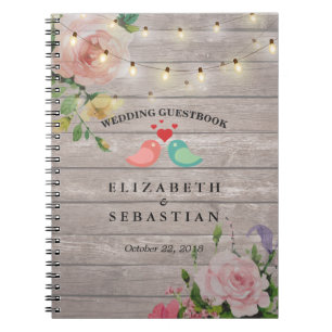 Rustic Wood String Lights Floral Wedbook Notizblock