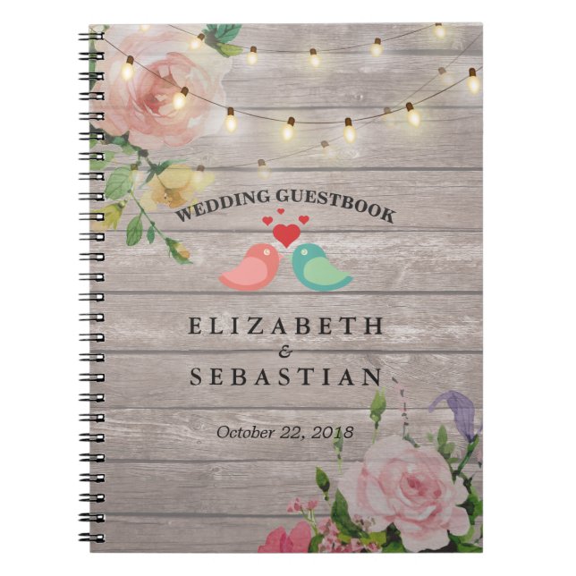 Rustic Wood String Lights Floral Wedbook Notizblock (Vorderseite)