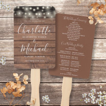Rustic Wood String Lights Script Wedding Programm