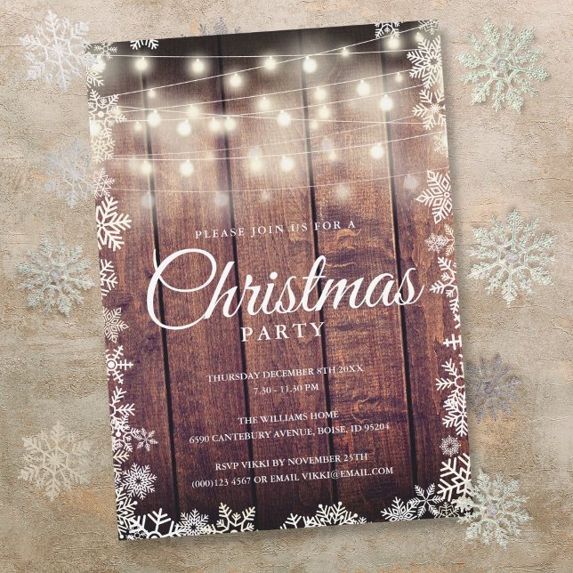 Rustic Wood String Lights Weihnachtsfeier Einladung (Rustic Wood String Lights Christmas Holiday Party Invitation)