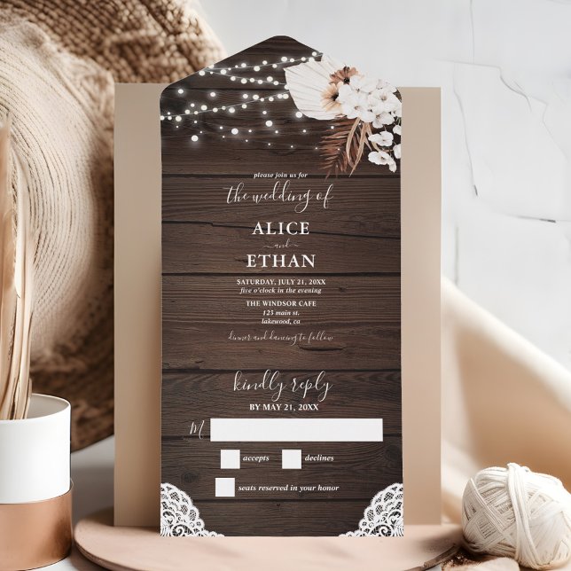 Rustic Wood Summer Boho Tropical Blume Skript All In One Einladung (Von Creator hochgeladen)