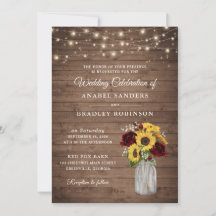 Rustic Wood Sunblumen Burgundy Mason Jar Wedding