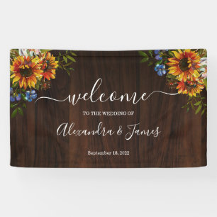 Rustic Wood Sunflower Country Wedding Banner