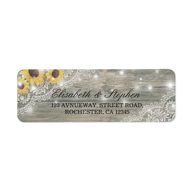 Rustic Wood Sunflower Elegant Lace Wedding Adresse (Vorne)