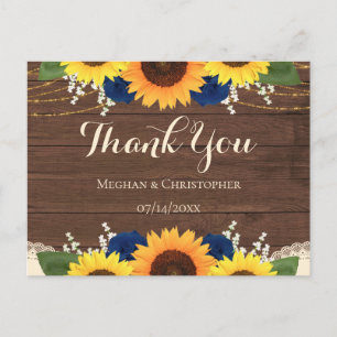 Rustic Wood Sunflower Navy Rose Hochzeit Vielen Da Postkarte