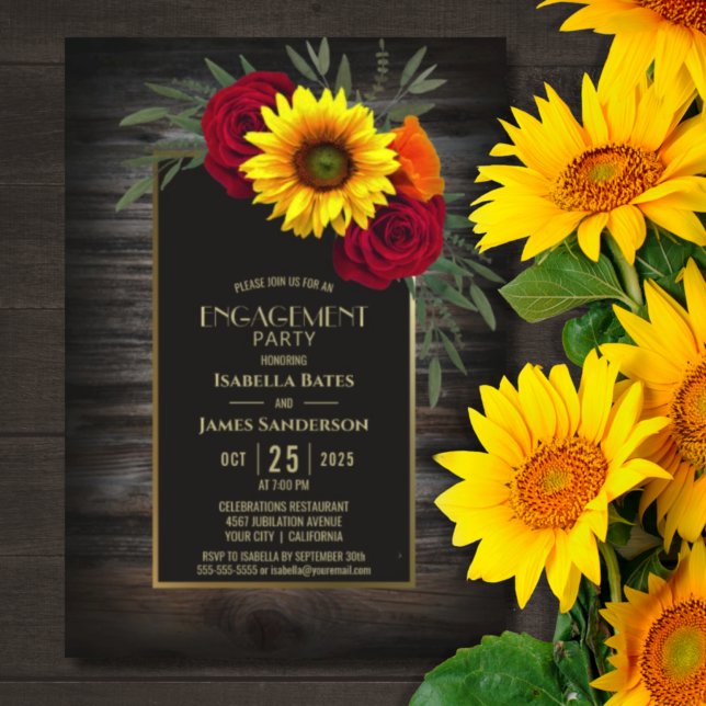 Rustic Wood Sunflower Rose Party Einladung (Von Creator hochgeladen)