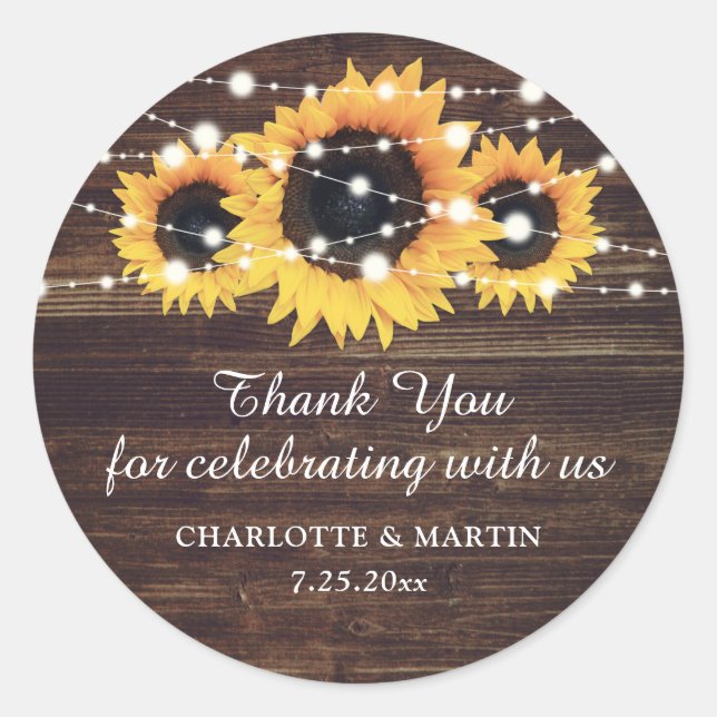 Rustic Wood Sunflower Wedding Danke Stickers (Vorderseite)