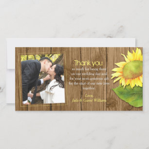 Rustic Wood Sunflower Wedding Foto Danke Karte