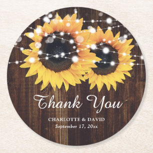 Rustic Wood Sunflower Wedding Vielen Dank Runder Pappuntersetzer