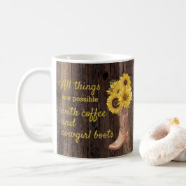 Rustic Wood Sunflowers Kaffeehaus Stiefel Kaffeetasse