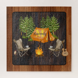Rustic Wood Ton Camping Monogram Puzzle