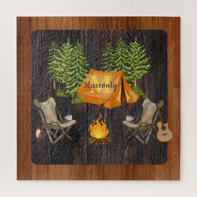 Rustic Wood Ton Camping Monogram Puzzle (Vertikal)