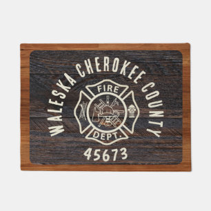 Rustic Wood Ton Feuerwehrmann Emblem Fußmatte