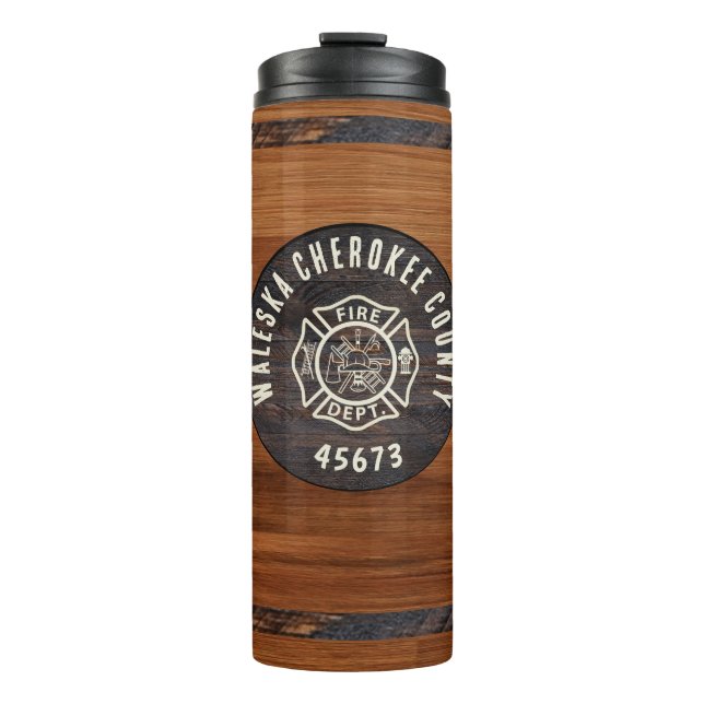 Rustic Wood Ton Feuerwehrmann Emblem Thermosbecher (Vorderseite)