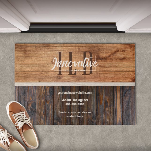 Rustic Wood Tone Business Logo Fußmatte (Von Creator hochgeladen)