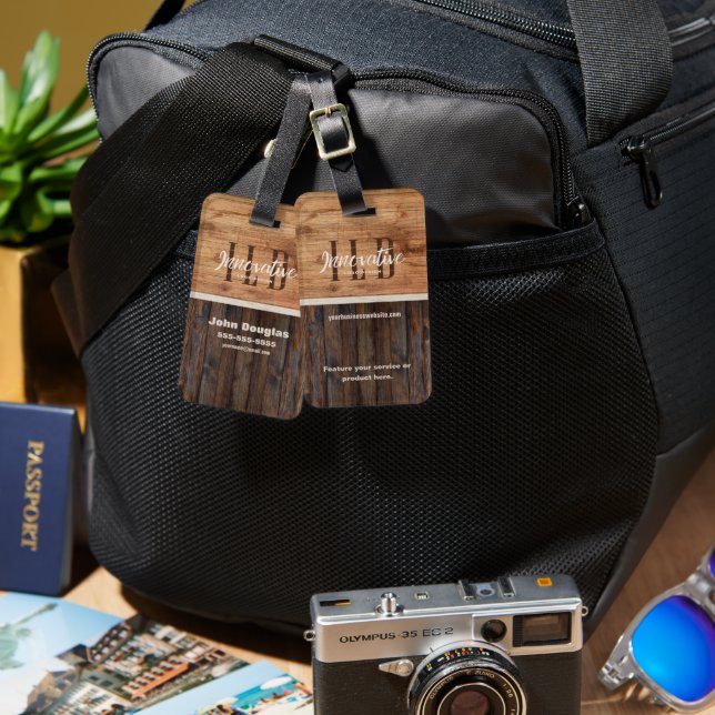 Rustic Wood Tone Business Logo Gepäckmarke Gepäckanhänger (Vorderseite & Rückseite)