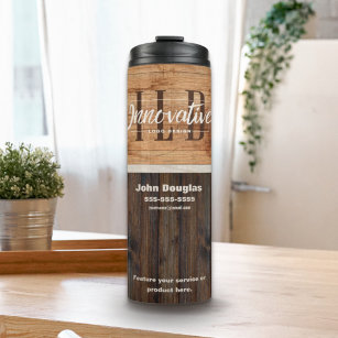 Rustic Wood Tone Business Logo Thermal Tumbler Thermosbecher