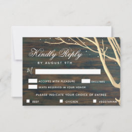 Rustic Wood Tree Wedding Menü Auswahl RSVP Karte