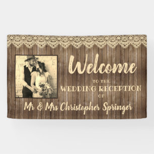 Rustic Wood Vanilla Lace Wedding Reception Foto Banner
