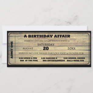 Rustic Wood Vintag Black Birthday Ticket Custom Einladung