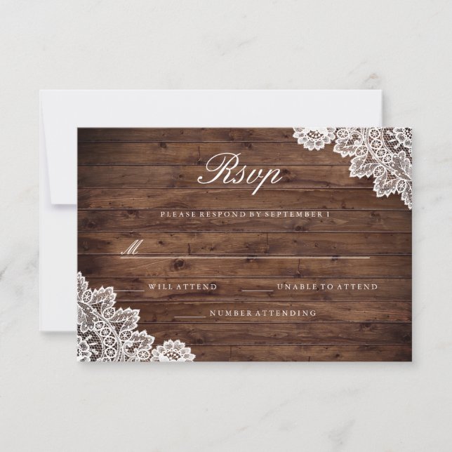 Rustic Wood Vintag Lace Wedding RSVP (Vorderseite)
