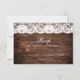 Rustic Wood Vintag White Lace Wedding RSVP Karte