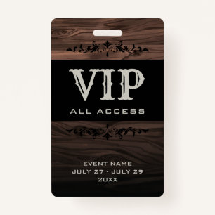 Rustic Wood VIP All Access Pass Event ID Abzeichen Ausweis