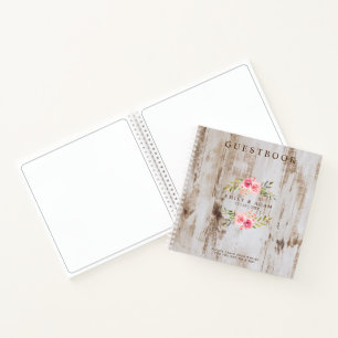 Rustic Wood Wedbook Rosa Blumenreath Notizbuch