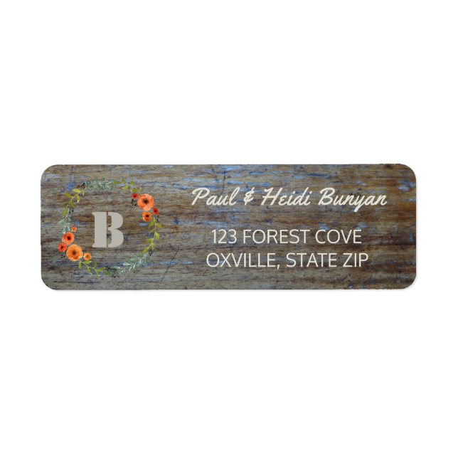 Rustic Wood Wedding Label | Woodland Boho Floral (Vorne)