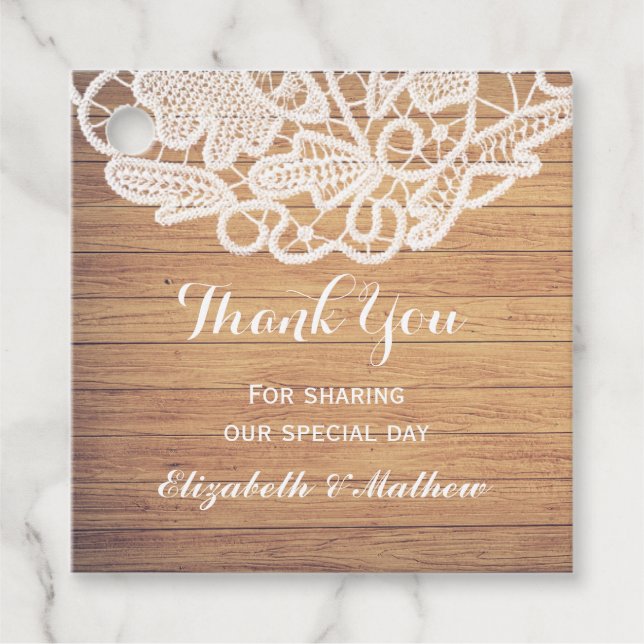 Rustic Wood Wedding Lace Vielen Dank Geschenkanhänger (Vorderseite)