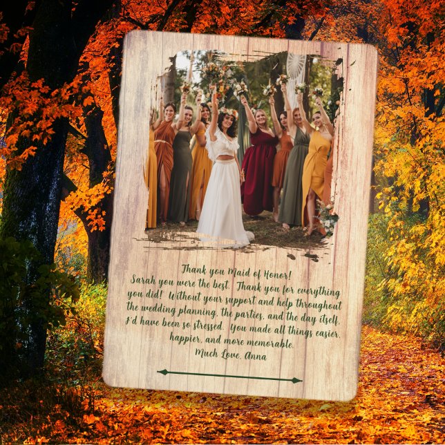 Rustic Wood Wedding Party Danke Foto Message (Von Creator hochgeladen)