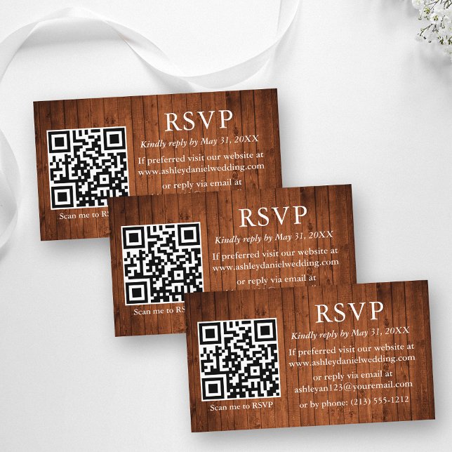 Rustic Wood Wedding QR UAWG Begleitkarte (Customize to change text size or text style.)