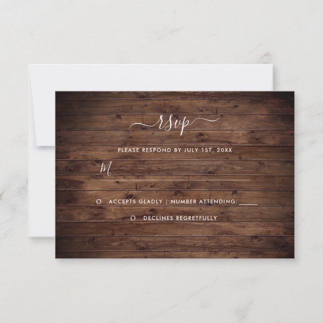 Rustic Wood Wedding RSVP Card (Vorderseite)