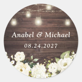 Rustic Wood White Blume Mason Jar Sticker