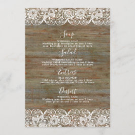 Rustic Wood White Lace Wedding Menü Menükarte